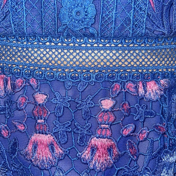 Marchesa Blue and Pink Lace Mini Dress - Picture 6 of 14